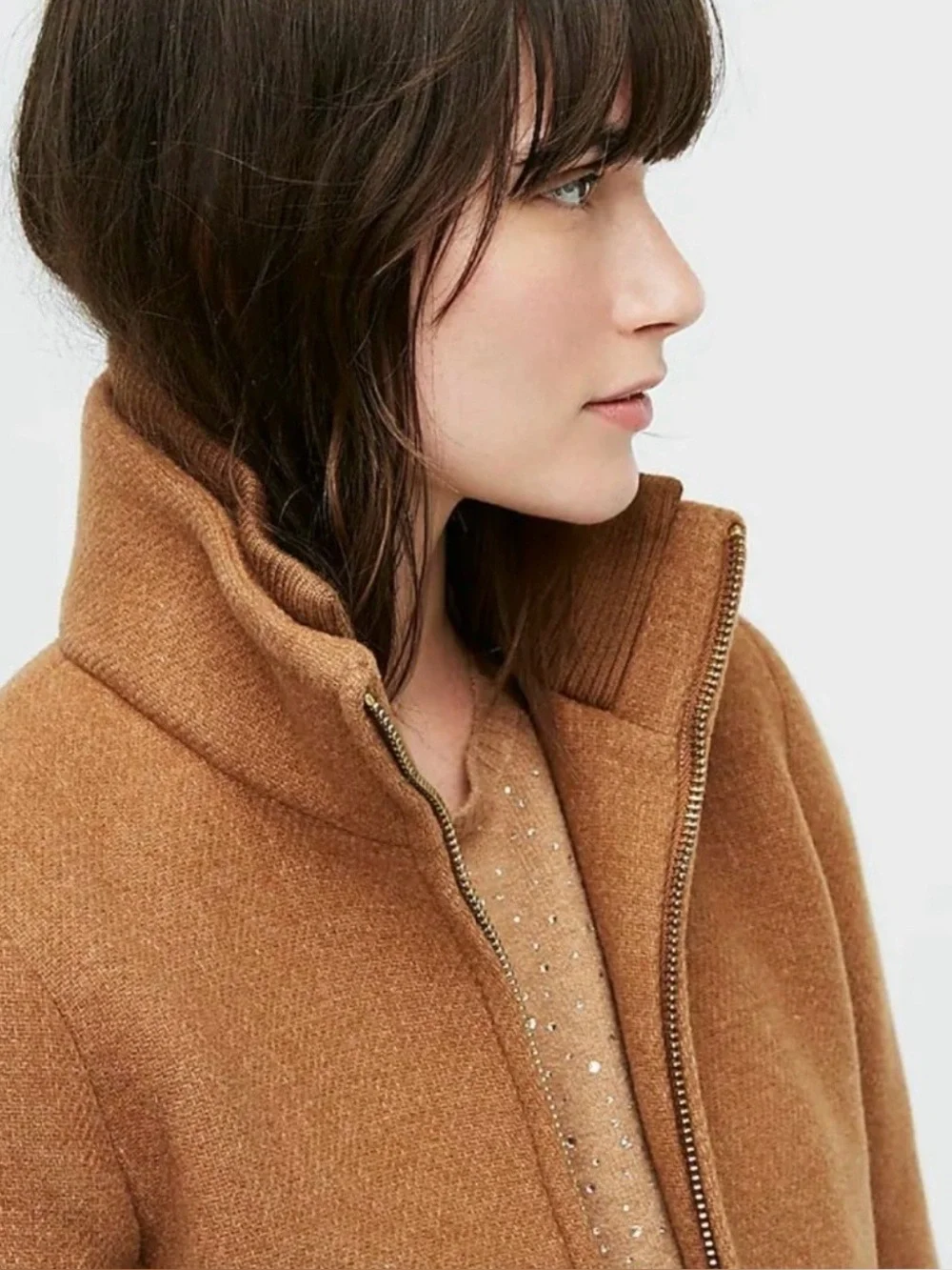 J.Crew Lodge Coat in Italian Stadium-Cloth Wool Heather Acorn 00 XS Camel Brown